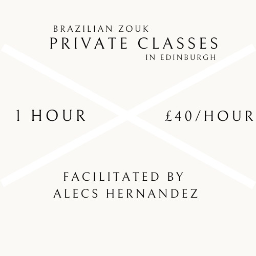 1 hour private Brazilian Zouk dance class w/ Alecs Hernandez. In Edinburgh.
Contact Info@Northernzoukhub.com for any questions, requests or inquiries.
