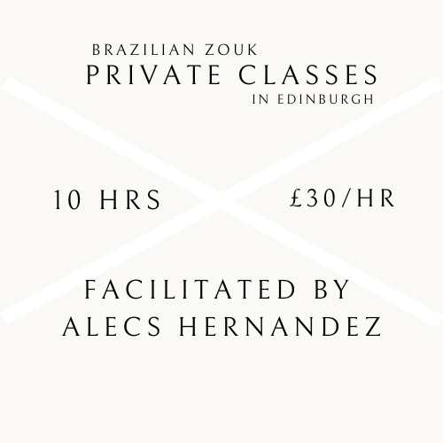 Get a discount when you book 10 hours online. Save £10/hour on Brazilian Zouk dance classes w/ Alecs Hernandez. 

2 Maximum participants total.

Contact Info@Northernzoukhub.com for any questions, requests or inquiries. 
