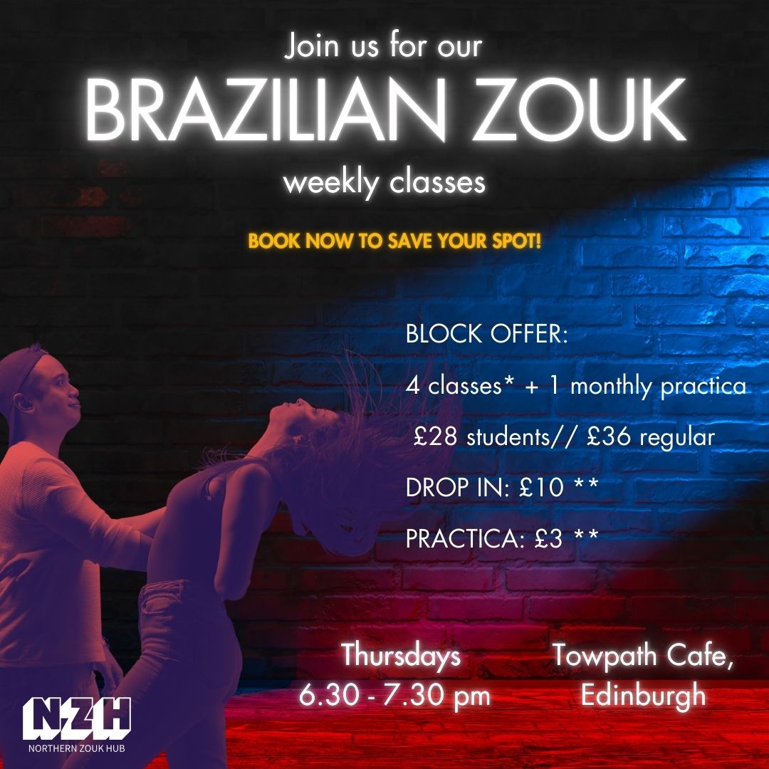 4 week Brazilian zouk classes in edinburgh, Scotland. Taught by Alecs and Azul.